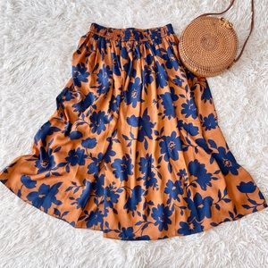 NWT FRNCH Paris Copper Printed Graphic Midi Swing Skirt Small